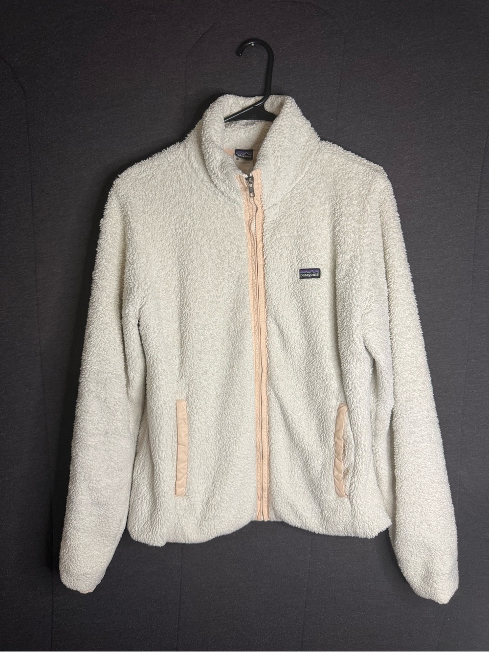 Patagonia Cream Sherpa Zip-Up Jacket with Soft Pink Trim